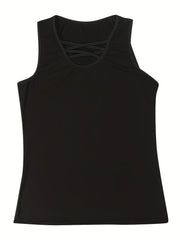 Sporty Tank Top Women Plus Criss Cross Front Stretch Tank Top