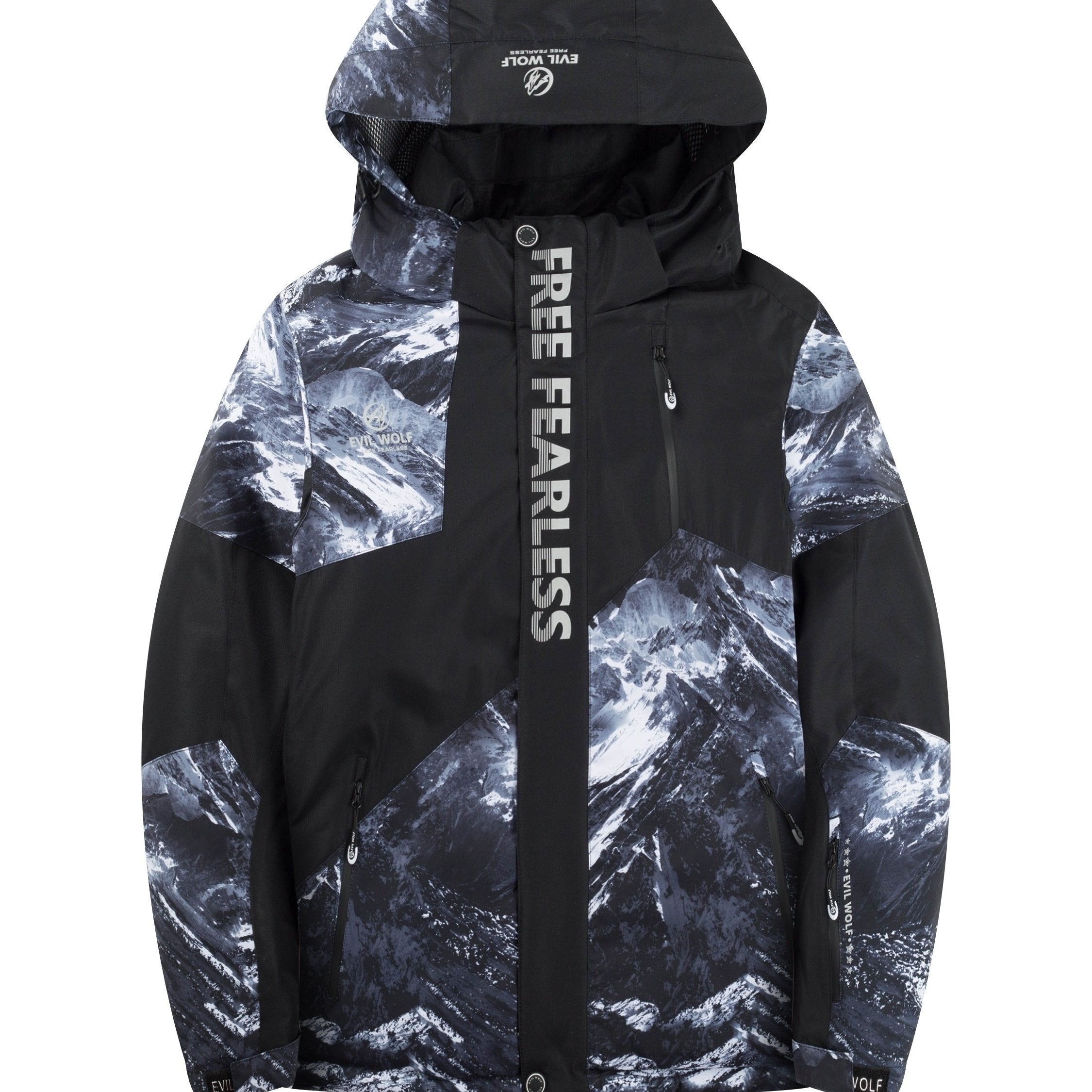 Men's Hooded Windproof Ski Jacket with Zip Pockets