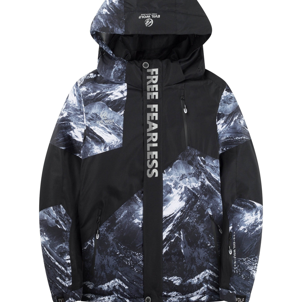 Men's Hooded Windproof Ski Jacket with Zip Pockets