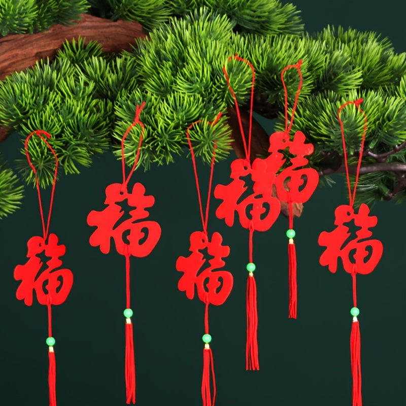 6pcs Spring Plush Red Lantern Hanging Decor Potted Plants Wall Hangings