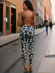  Maple Leaf Print High Rise Skinny Leggings