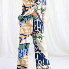  Patchwork Print Shirt & Pants Outfits Set