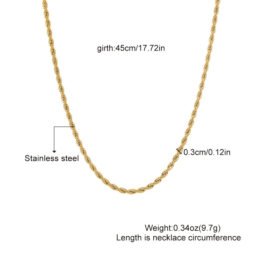 1pc Golden Silver Twist Chain Necklace Men Women Couple Necklace