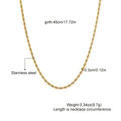 1pc Golden Silver Twist Chain Necklace Men Women Couple Necklace