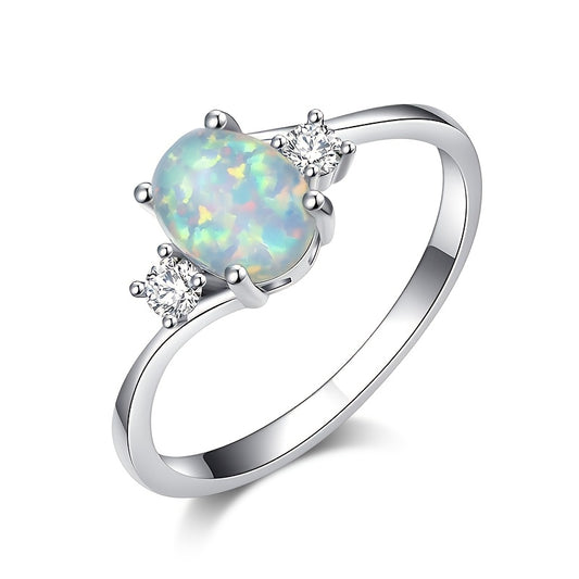 Opal Stone Engagement Ring Classic Silver Crystal Oval Wedding Rings For Women
