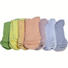 5 Pairs Textured Crew Socks Comfy & Breathable Women's Stockings
