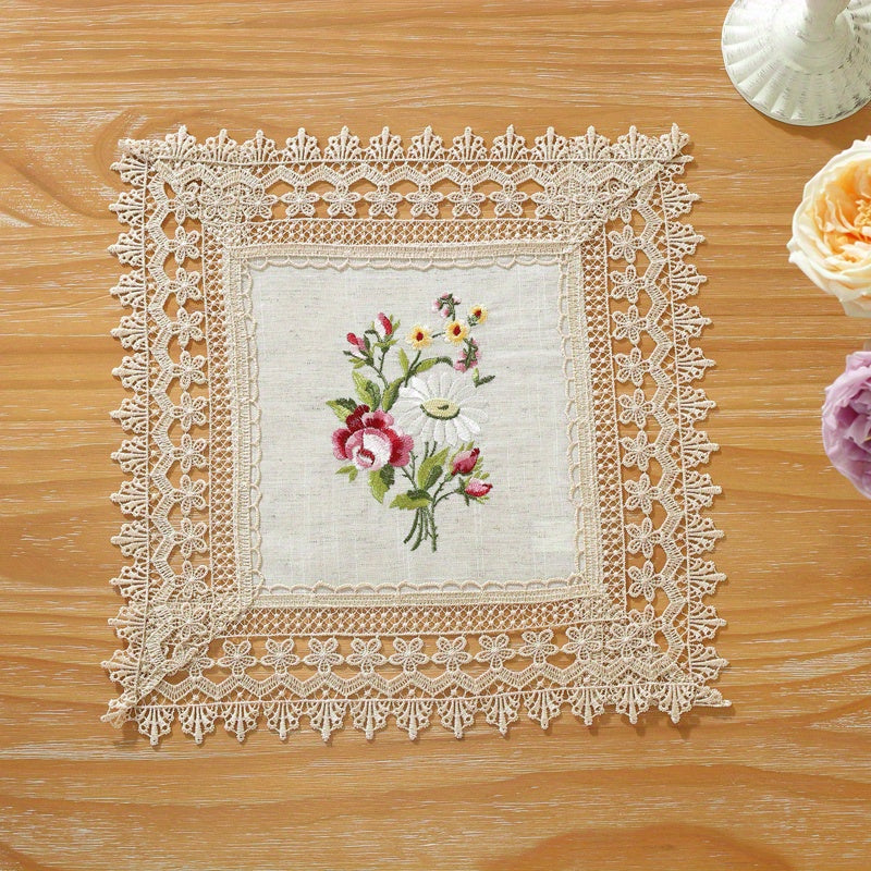 Polyester Table Runner Embroidery Flowers Coffee Lace Fringe for Home Decoration