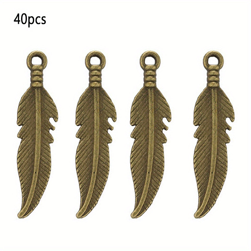 40pcs Feather Charm Pendants Alloy Dangle Leaf Charms 7 Colors
