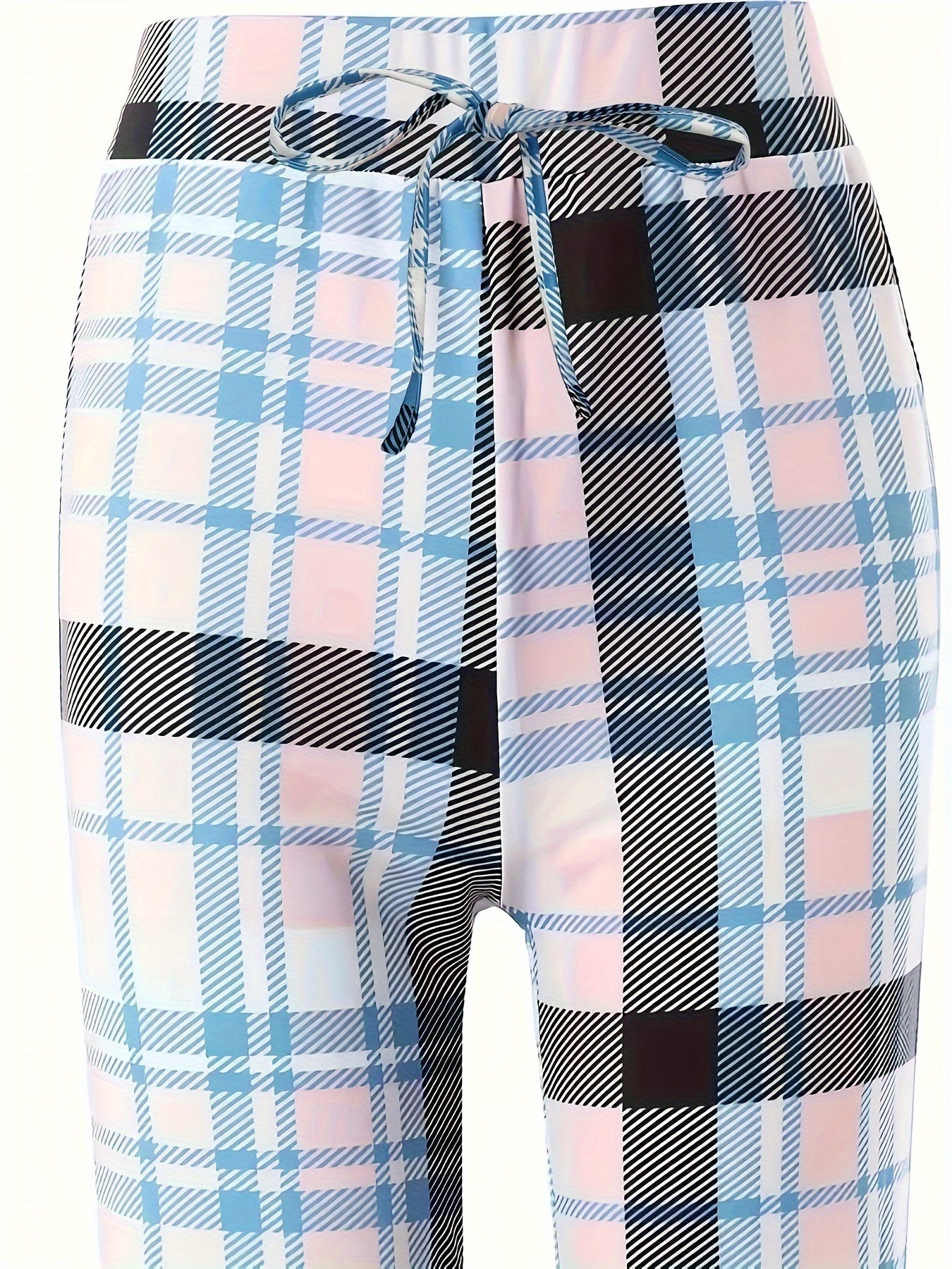 Women's Plus Plaid Print Drawstring Elastic High Rise Trousers