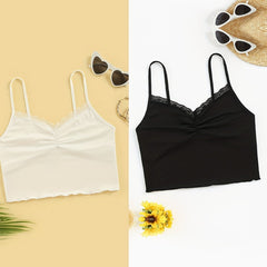 2pcs Lace Stitching Cami Tops V Neck All match Top