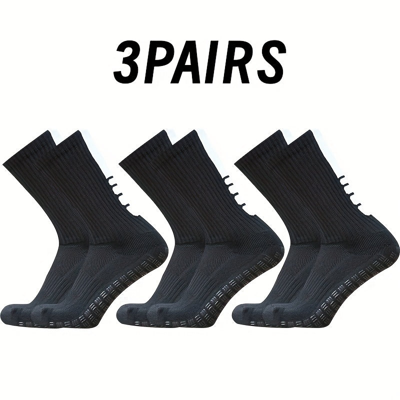 3 Pairs Striped Soccer Socks - Breathable, Sweat Absorbing, Non-slip