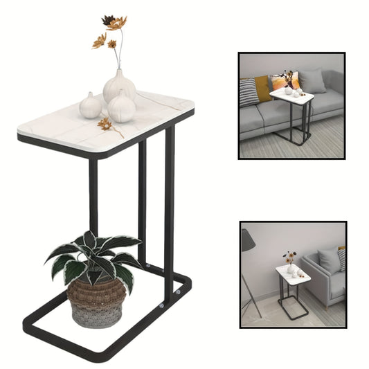 Marble Pattern C-Shaped End Table for Living Room, Bedroom