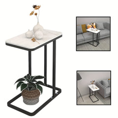 Marble Pattern C-Shaped End Table for Living Room, Bedroom