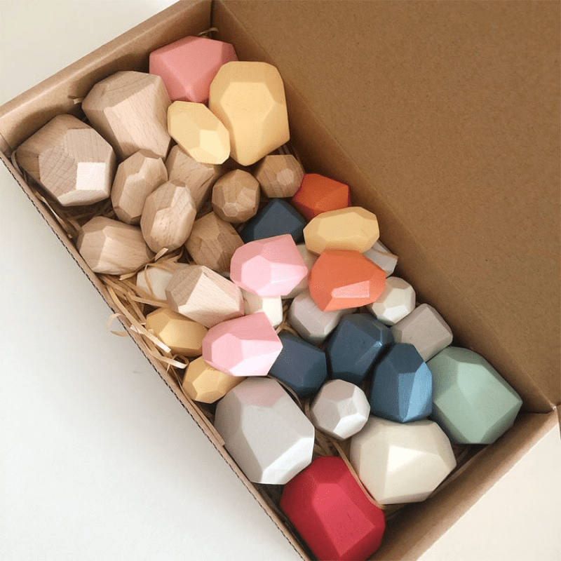 Colorful Wooden Stacking Rocks Balance Toy for Cognitive Development