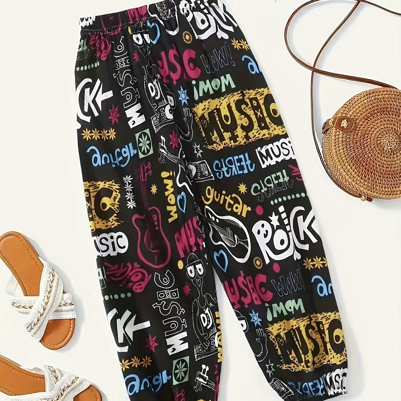 Graffiti Print Tapered Leg Pants