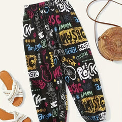  Graffiti Print Tapered Leg Pants