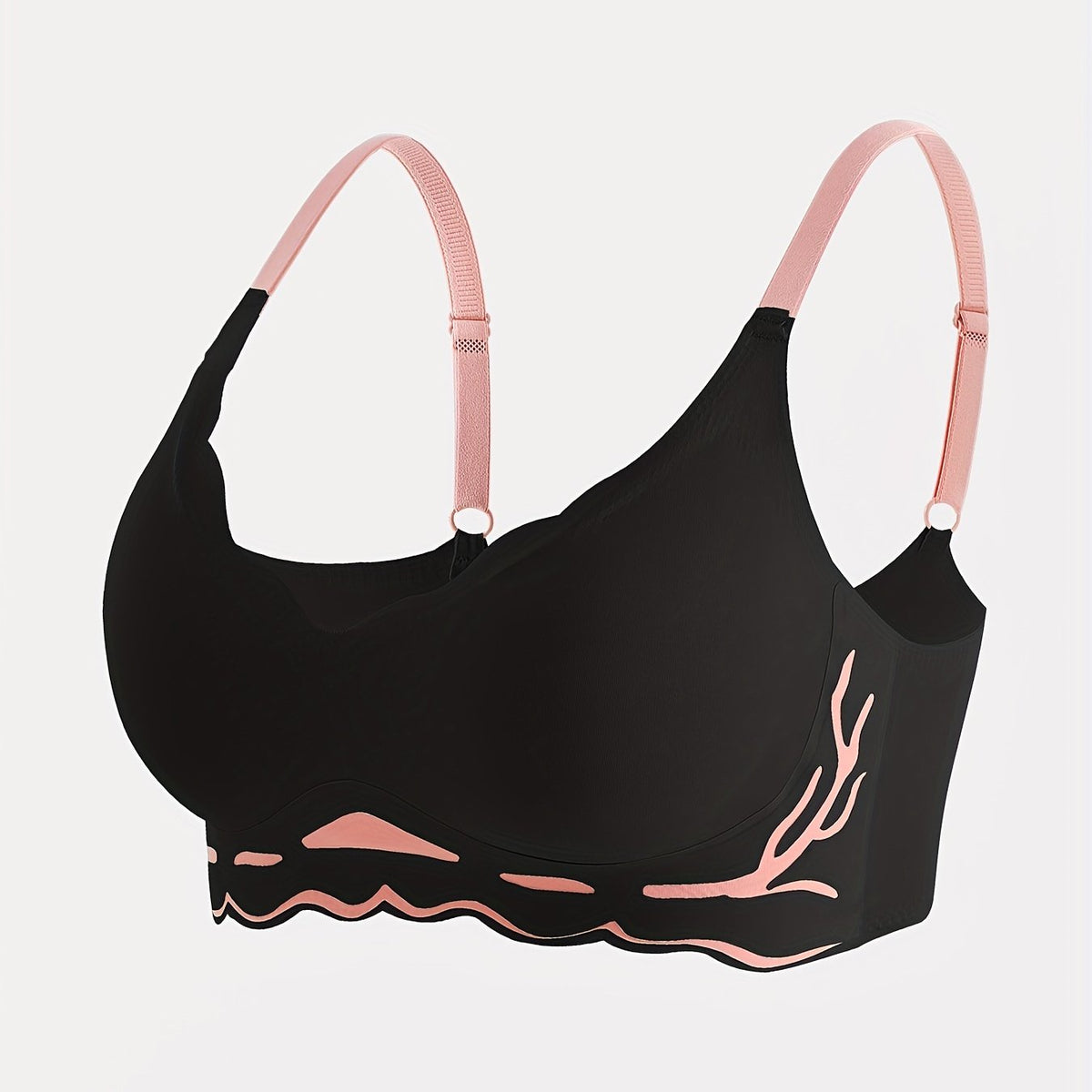 Colorblock Wireless Bra Seamless Scallop Trim Stretch Bra