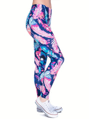 Feather Print Skinny Leggings Stretchy Women's Clothing