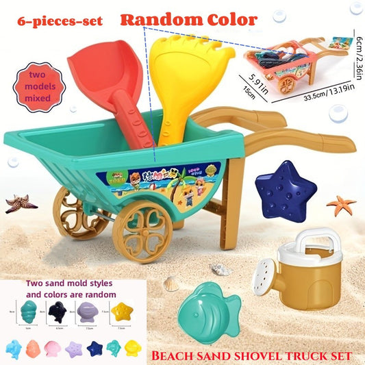 Kids Beach Toy Set with Shovel, Barrel, Cart & Hourglass