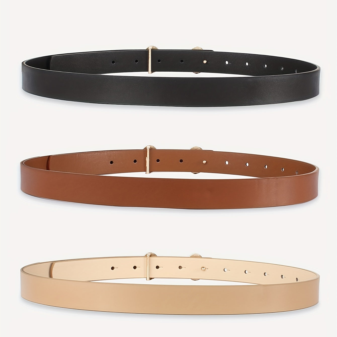 Double Circle Buckle Belt PU Leather Waist Belt for Women