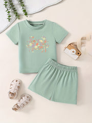 Toddler Cartoon Dragon Short Sleeve T-shirt & Shorts Set