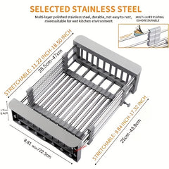 Retractable Sink Drain Rack Stainless Steel Over Sink Dish Drying Rack