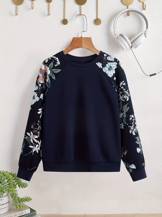 Girls' Raglan Floral Print Casual Sweatshirt Top