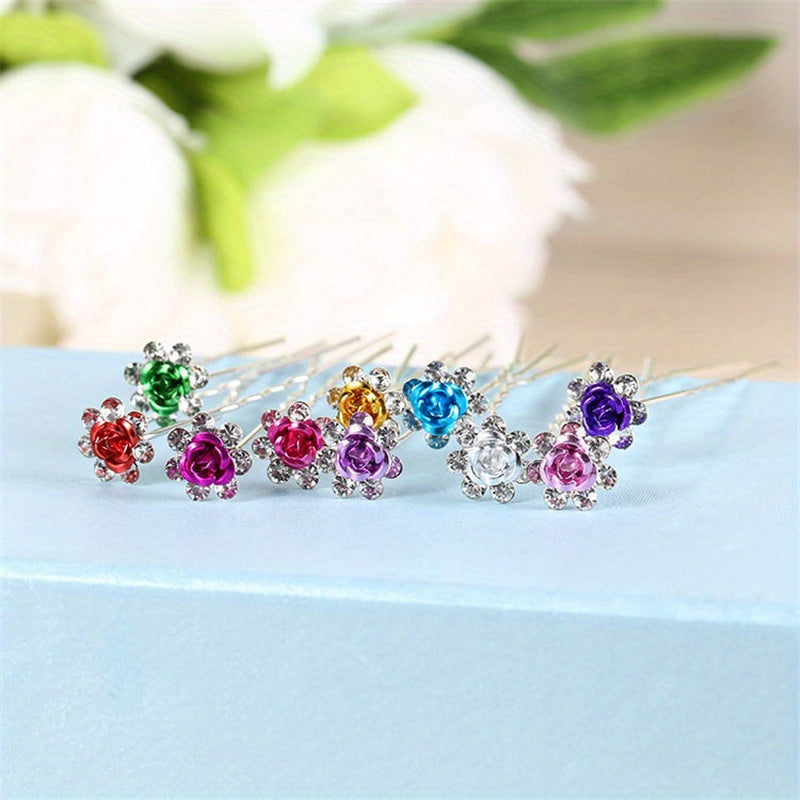 Crystal Flower Hair Pin Rhinestone Hairpin Bridal Wedding Hair Jewelry