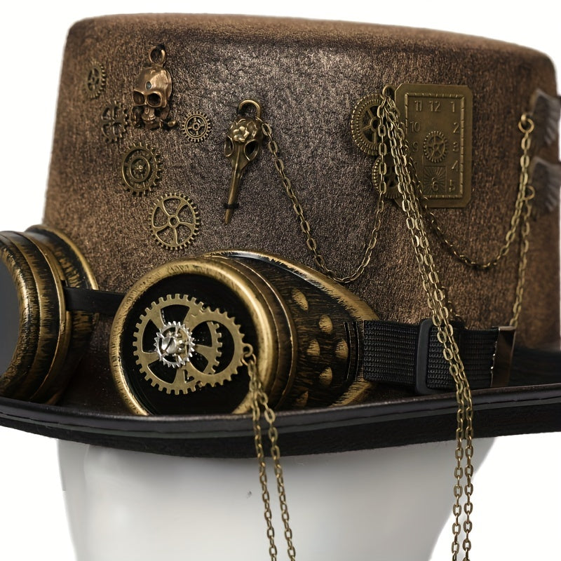 Unisex Goth Steampunk Hat Skull Head Goggles Wing Equipment