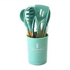 12pcs Wooden Handle Silicone Kitchenware Set