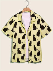 Cat Print Men's Casual Short Sleeve Shirt for Summer Vacation Resort