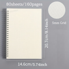 A5 Spiral Hardcover Notebook 80 Sheets Horizontal Line Grid Blank Inner Page