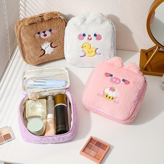 Cartoon Plush Makeup Bag Travel Roomy Cosmetic Pouch Toiletry Bag With Handle