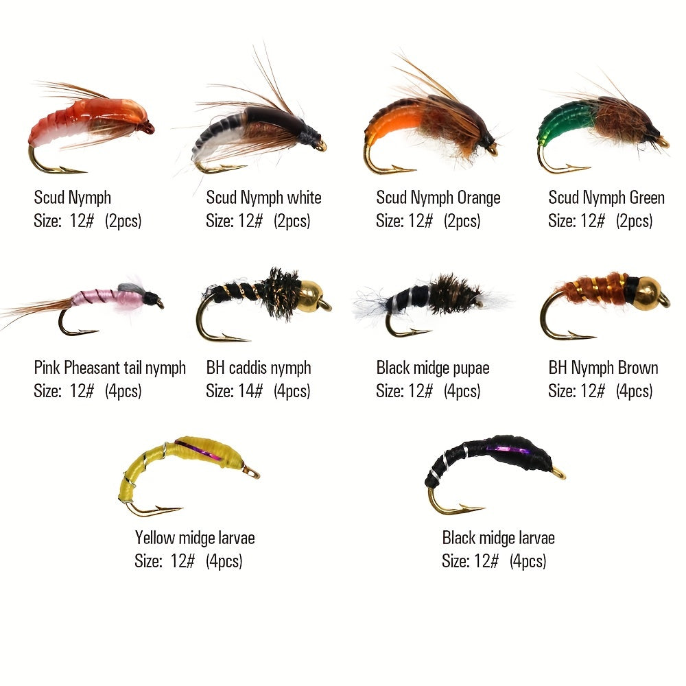88pcs Trout Fishing Flies Dry Wet Nymph Midge Larvae Set with Fly Box