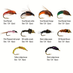 88pcs Trout Fishing Flies Dry Wet Nymph Midge Larvae Set with Fly Box