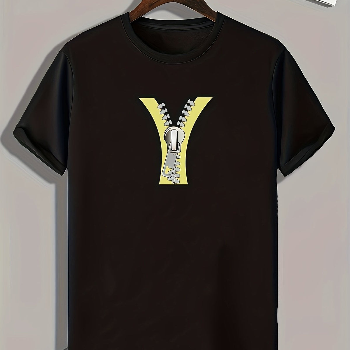 Zipper Print Men's Comfy T-shirt for Outdoor Summer