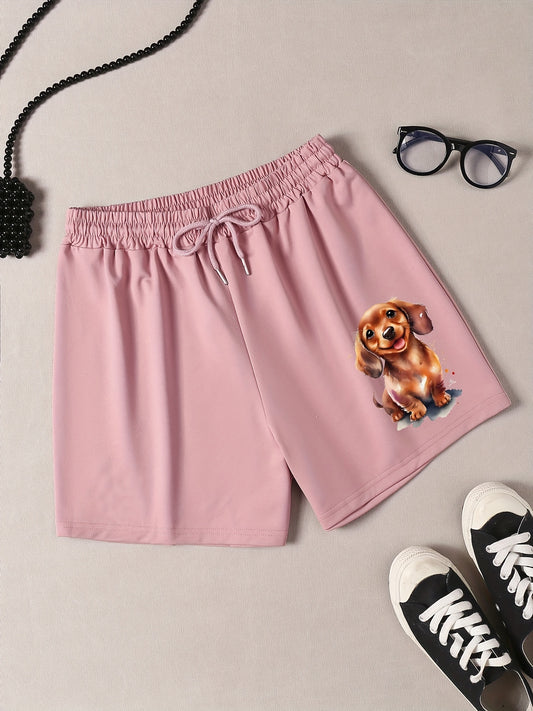 Women's Plus Dog Print Drawstring Pajama Shorts