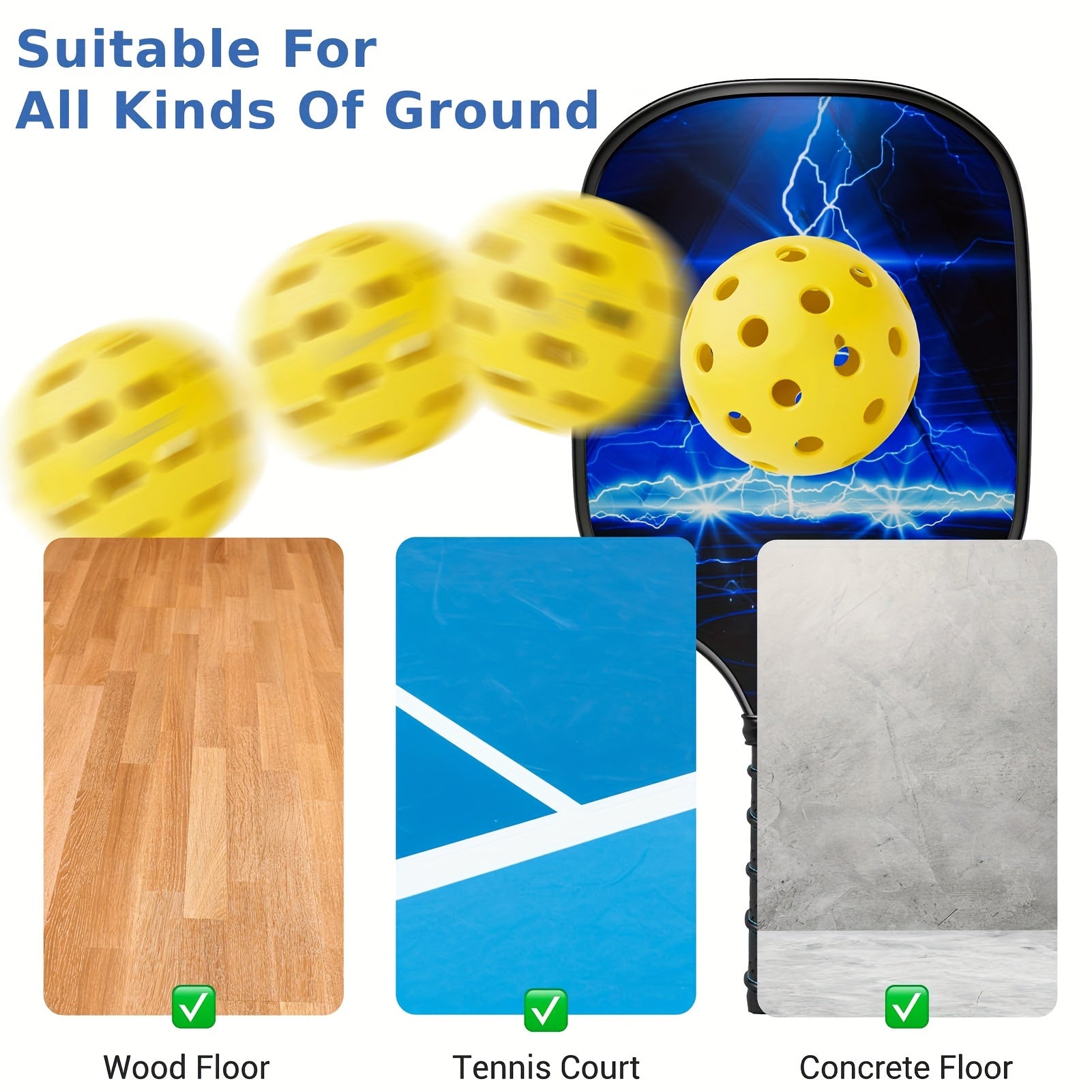 4pcs 74mm High Bounce Pickleballs for Pickleball
