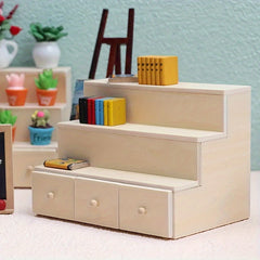 Mini Storage Shelf w/ Drawers Beige Dollhouse Furniture Compact Organizer