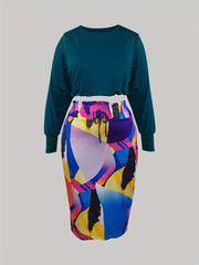  Round Neck Crop Top & Midi Dress Set