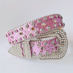Western Punk Rhinestones Belts For Women Vintage PU Leather Jeans Belts