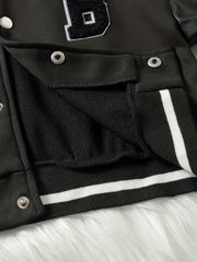 Girls' Leather Stitching Sleeves Baseball Jacket