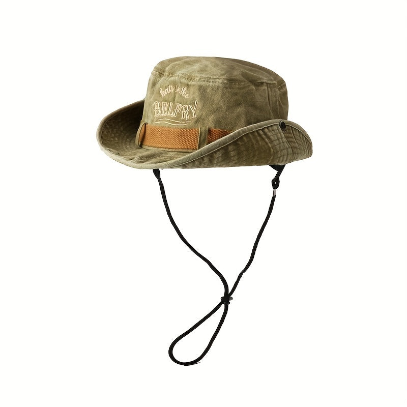 Embroidered Bucket Hats Washed Packable Beach Sun Hats Men Women Hat Strings