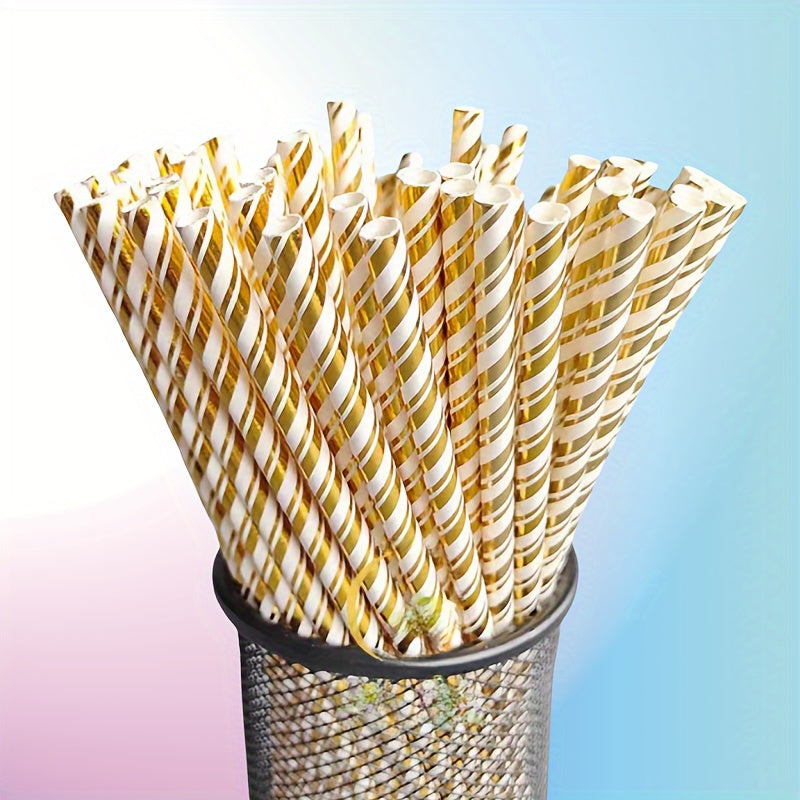 25pcs Random Party Straws Hot Stamped Paper Straws Decor