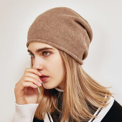 100% Cashmere Beanie Winter Hats Solid Knit Unisex Hat
