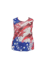 Flag Print Plus Size Tank Top Round Neck Casual