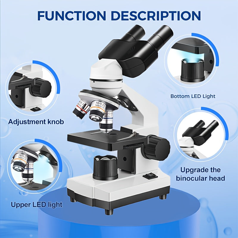 Compact Bio Optical Microscope 40X 1000X Magnification Dual LED lights 360 Focus