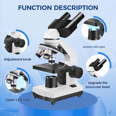 Compact Bio Optical Microscope 40X 1000X Magnification Dual LED lights 360 Focus