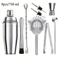 9pcs Bartender Kit 750ml Stainless Steel Cocktail Shaker Set for Bar Pub Club