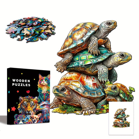 Wooden Turtle Stacking Puzzles with Artistic Animal Designs